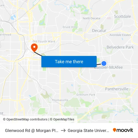 Glenwood Rd @ Morgan Pl SE to Georgia State University map