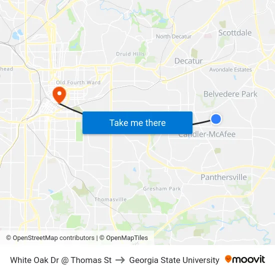 White Oak Dr @ Thomas St to Georgia State University map