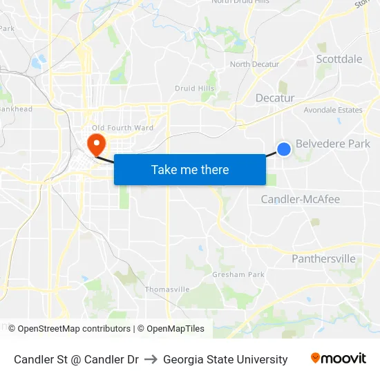 Candler St @ Candler Dr to Georgia State University map