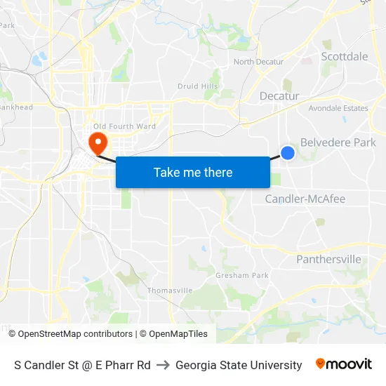 S Candler St @ E Pharr Rd to Georgia State University map