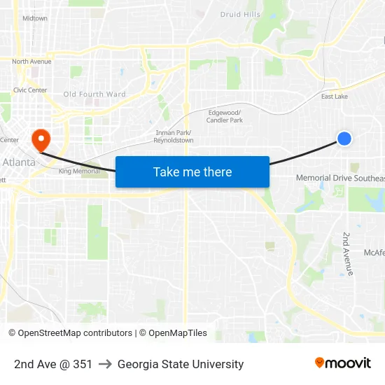 2nd Ave @ 351 to Georgia State University map