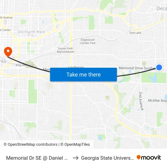 Memorial Dr SE @ Daniel Ave to Georgia State University map