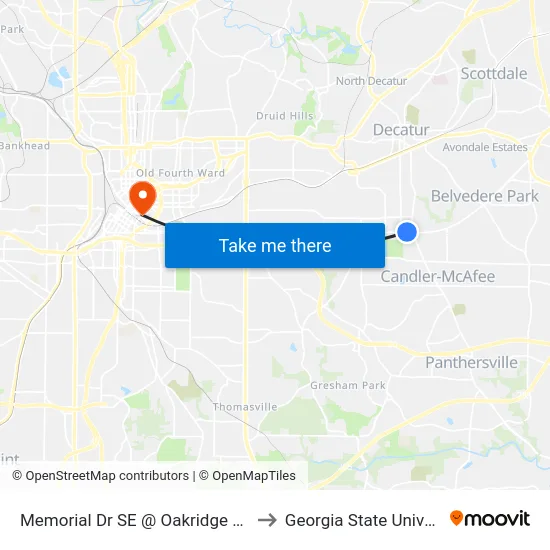 Memorial Dr SE @ Oakridge Ave SE to Georgia State University map