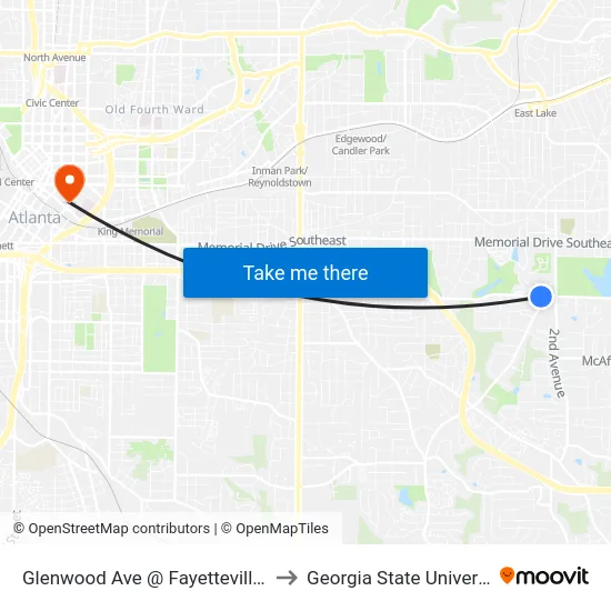 Glenwood Ave @ Fayetteville Rd to Georgia State University map