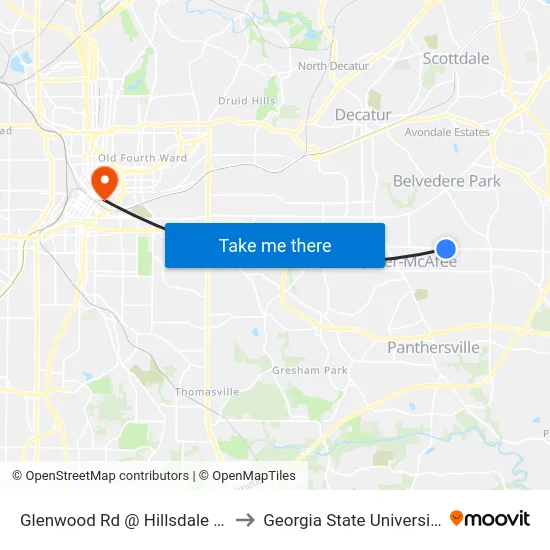 Glenwood Rd @ Hillsdale Dr to Georgia State University map