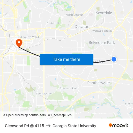 Glenwood Rd @ 4115 to Georgia State University map