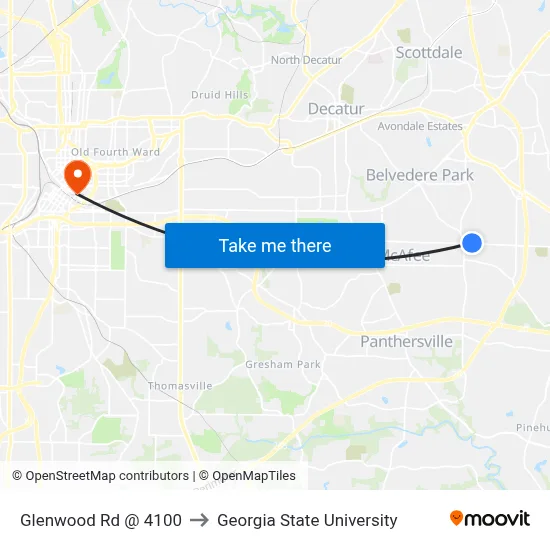 Glenwood Rd @ 4100 to Georgia State University map