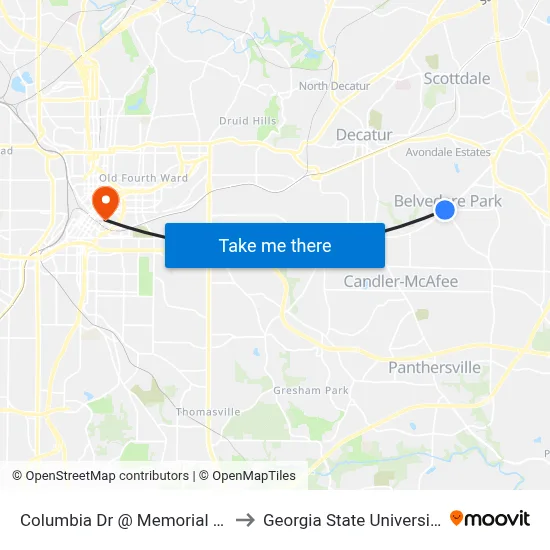 Columbia Dr @ Memorial Dr to Georgia State University map