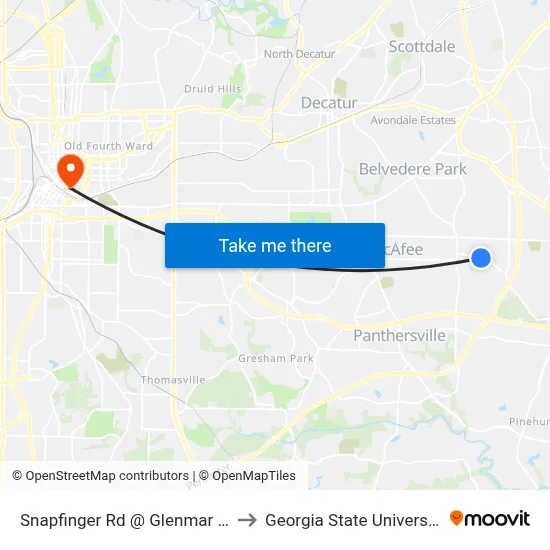 Snapfinger Rd @ Glenmar Dr to Georgia State University map