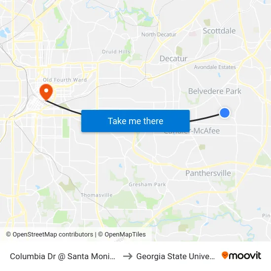 Columbia Dr @ Santa Monica Dr to Georgia State University map