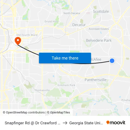 Snapfinger Rd @ Dr Crawford Lewis Dr to Georgia State University map