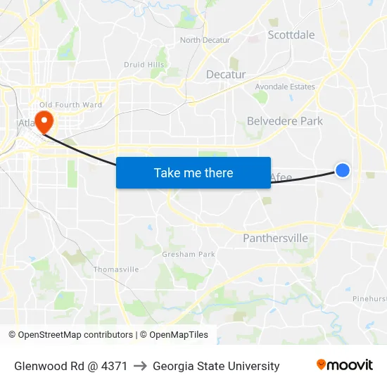 Glenwood Rd @ 4371 to Georgia State University map