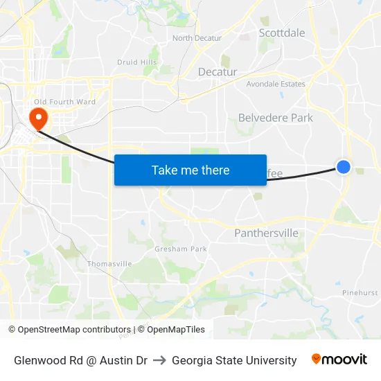 Glenwood Rd @ Austin Dr to Georgia State University map