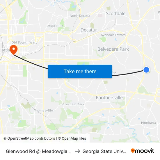 Glenwood Rd @ Meadowglades Dr to Georgia State University map