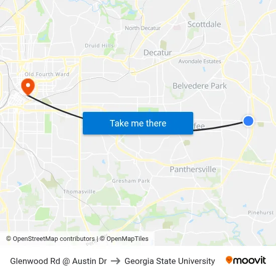 Glenwood Rd @ Austin Dr to Georgia State University map