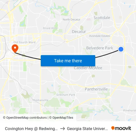 Covington Hwy @ Redwing Cir to Georgia State University map