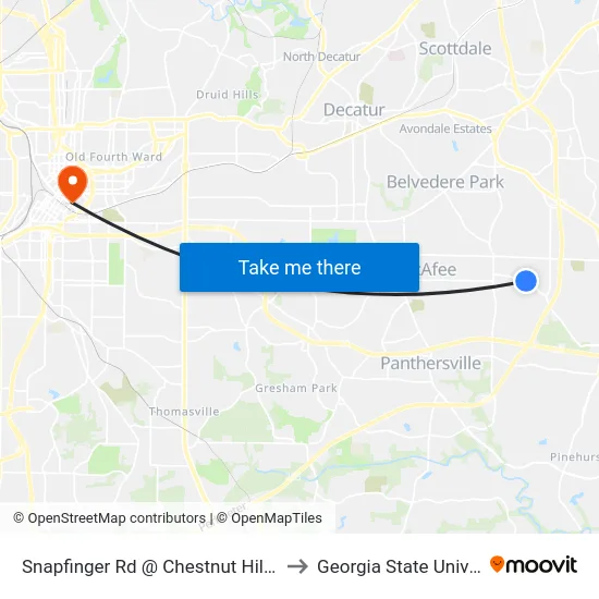 Snapfinger Rd @ Chestnut Hill Cir (W) to Georgia State University map
