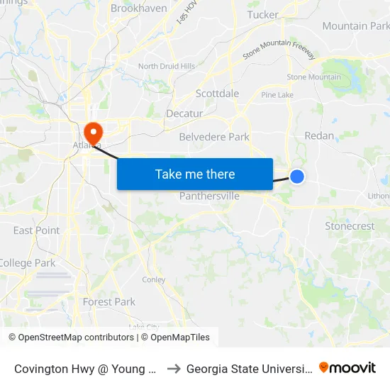 Covington Hwy @ Young Rd to Georgia State University map