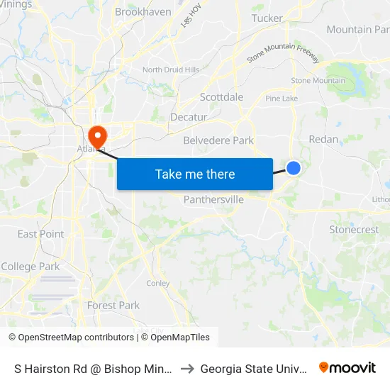 S Hairston Rd @ Bishop Ming Blvd to Georgia State University map