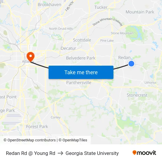 Redan Rd @ Young Rd to Georgia State University map
