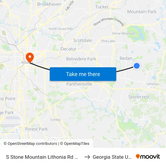 S Stone Mountain Lithonia Rd @ Wellborn Rd to Georgia State University map