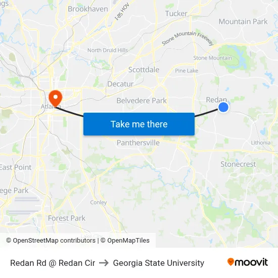 Redan Rd @ Redan Cir to Georgia State University map