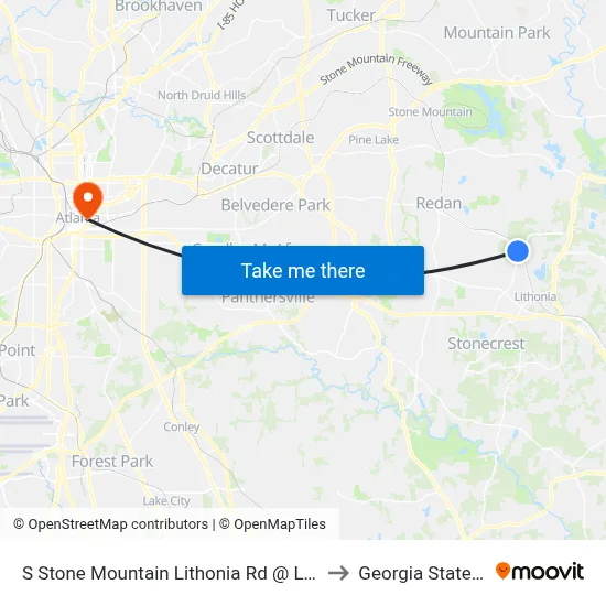 S Stone Mountain Lithonia Rd @ Lithonia Industrial Blvd to Georgia State University map