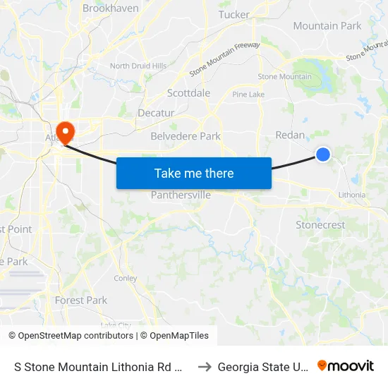 S Stone Mountain Lithonia Rd @ S Deshon Rd to Georgia State University map