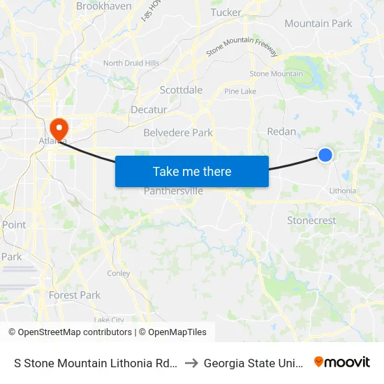 S Stone Mountain Lithonia Rd @ 2270 to Georgia State University map
