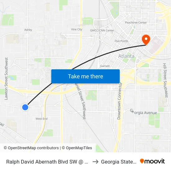 Ralph David Abernath Blvd SW @ Joseph E Lowery Blvd to Georgia State University map