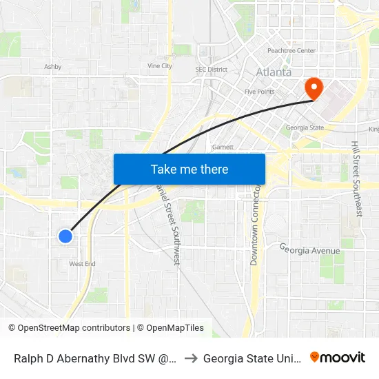 Ralph D Abernathy Blvd SW @ Evans St to Georgia State University map