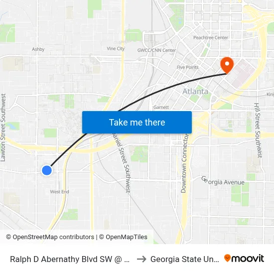 Ralph D Abernathy Blvd SW @ Dunn St SW to Georgia State University map