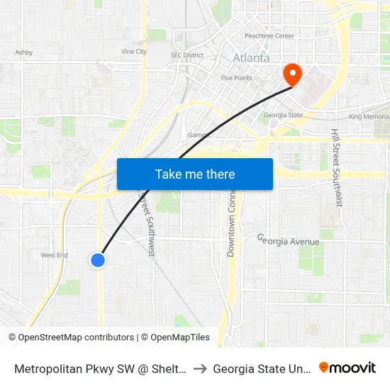Metropolitan Pkwy SW @ Shelton Ave SW to Georgia State University map