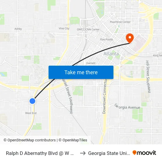 Ralph D Abernathy Blvd @ W Whitehall St to Georgia State University map