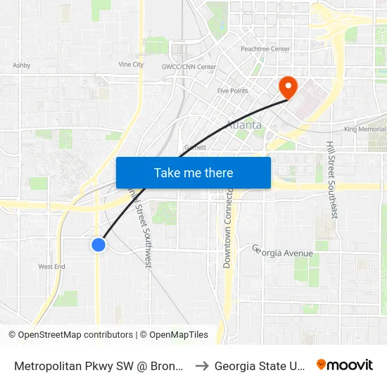 Metropolitan Pkwy SW @ Bronner Bros Way to Georgia State University map