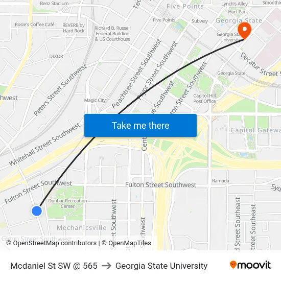 Mcdaniel St SW @ 565 to Georgia State University map