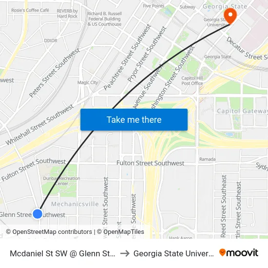 Mcdaniel St SW @ Glenn St SW to Georgia State University map
