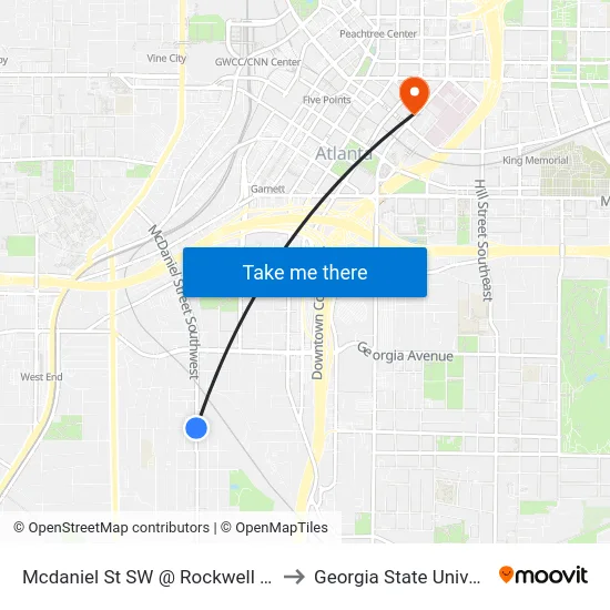 Mcdaniel St SW @ Rockwell St SW to Georgia State University map