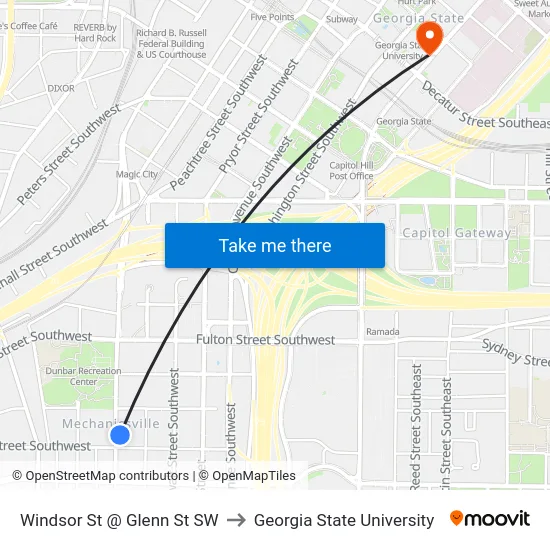 Windsor St @ Glenn St SW to Georgia State University map