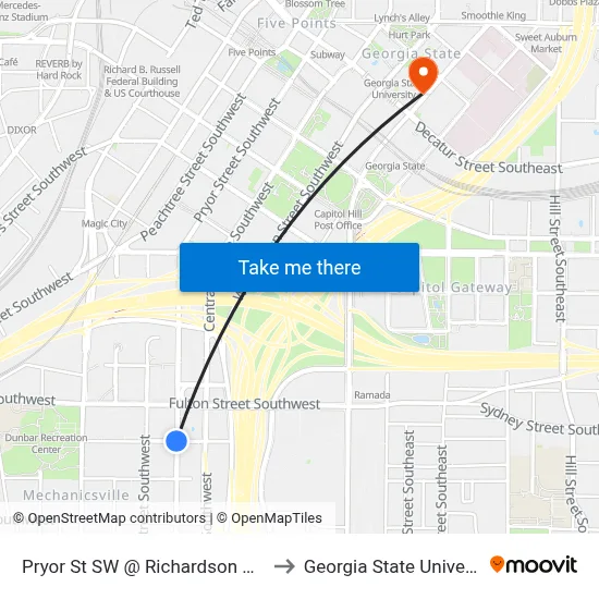 Pryor St SW @ Richardson St SW to Georgia State University map