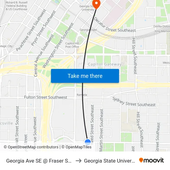Georgia Ave SE @ Fraser St SE to Georgia State University map