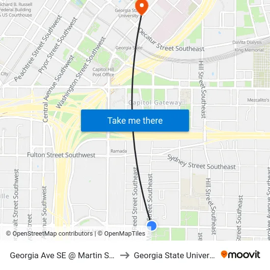 Georgia Ave SE @ Martin St SE to Georgia State University map