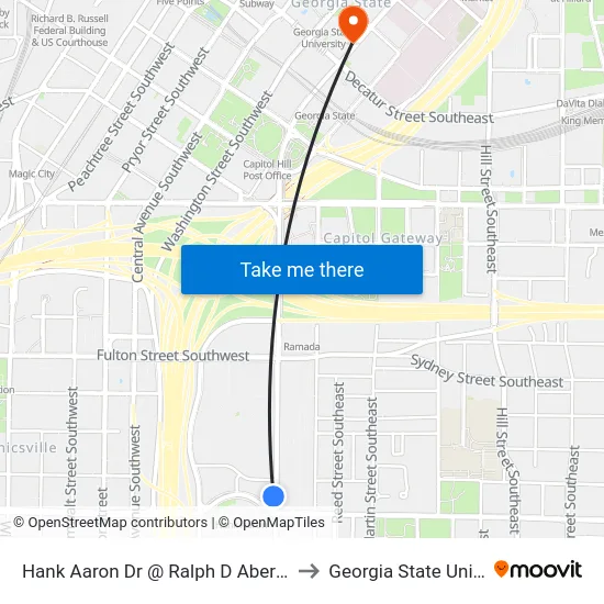 Hank Aaron Dr @ Ralph D Abernathy Blvd to Georgia State University map