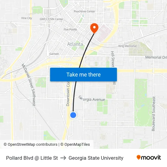 Pollard Blvd @ Little St to Georgia State University map