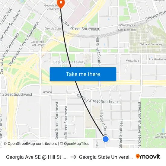 Georgia Ave SE @ Hill St SE to Georgia State University map