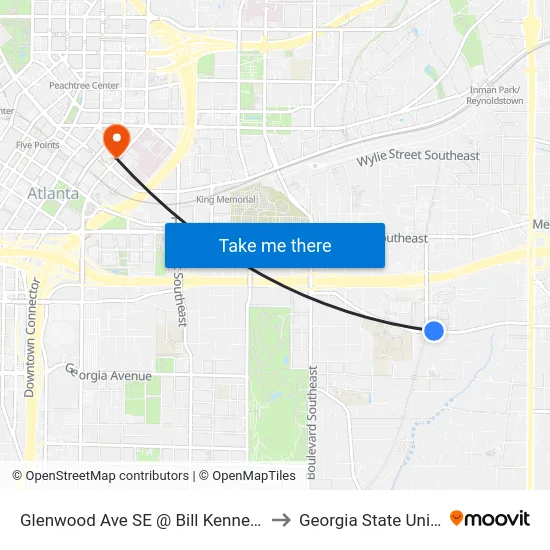 Glenwood Ave SE @ Bill Kennedy Way SE to Georgia State University map