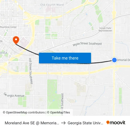 Moreland Ave SE @ Memorial Dr SE to Georgia State University map