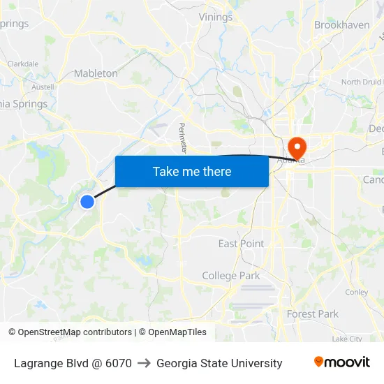 Lagrange Blvd @ 6070 to Georgia State University map