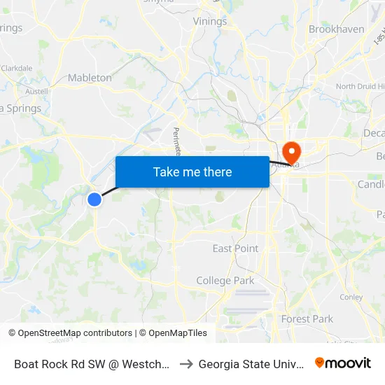 Boat Rock Rd SW @ Westchase Ln to Georgia State University map