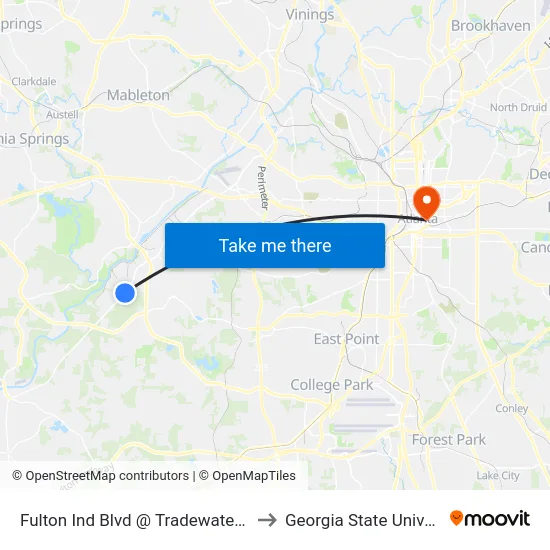 Fulton Ind Blvd @ Tradewater Pkwy to Georgia State University map